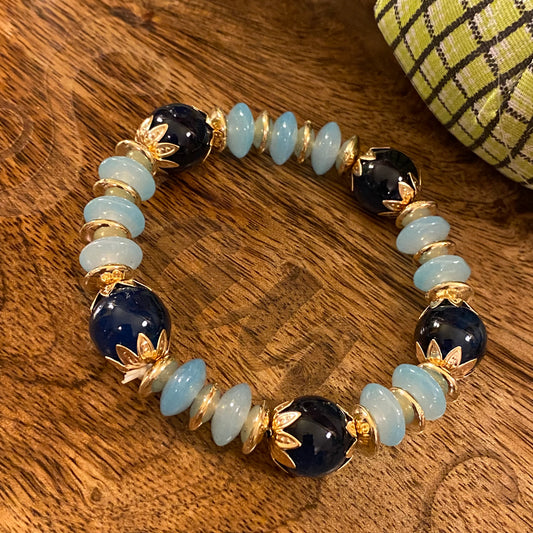 Bracelets - Navy, Blue, and Gold  Stretch Bracelet