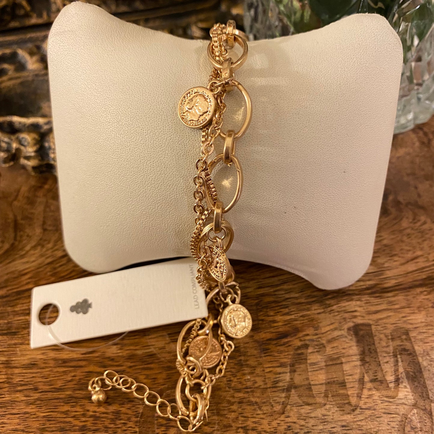 Worn Gold Bracelet 7.5” plus 2” extender with Claw Closure