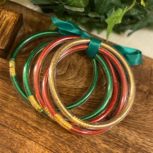 Christmas Glitter Jelly Bangle Bracelet Stacks