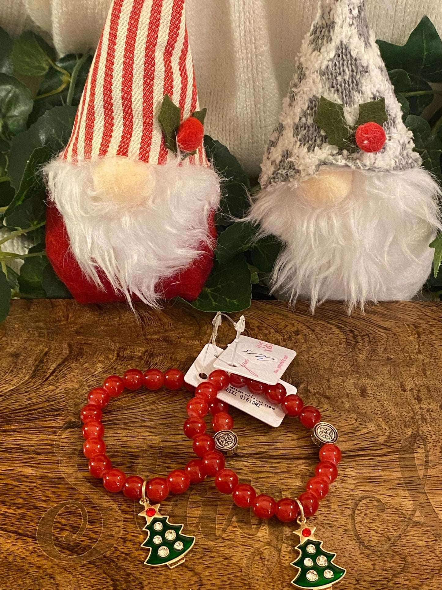 Jane Marie Kids Red Beaded Bracelet With Christmas Tree Dangle Charm