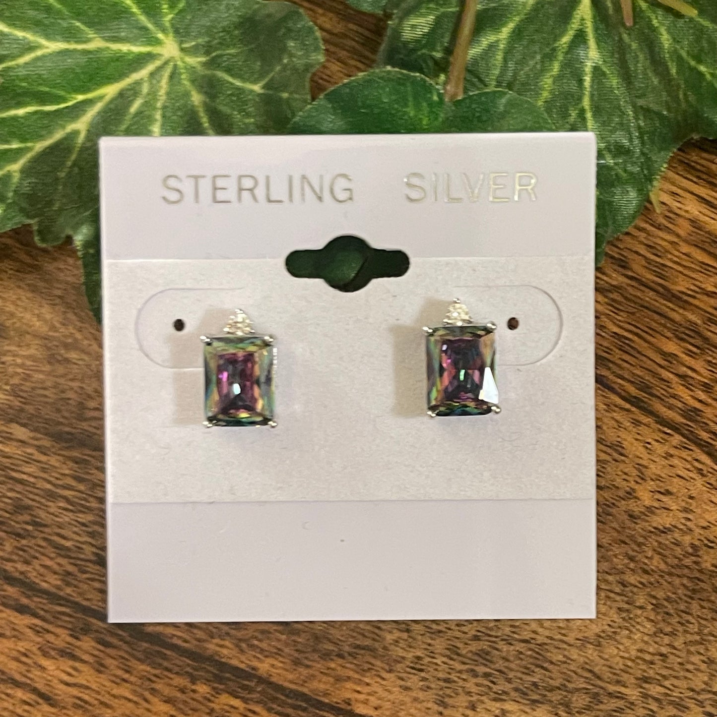 Sterling Silver Rainbow Stone & CZ Earrings