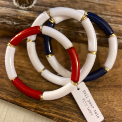 USA Acrylic Tube Bead Stretch Bracelet Set