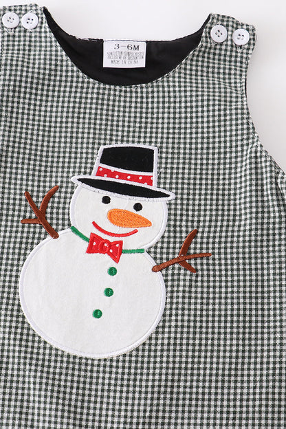 Infant Grey Plaid Snowman Appliqué Jon Jon