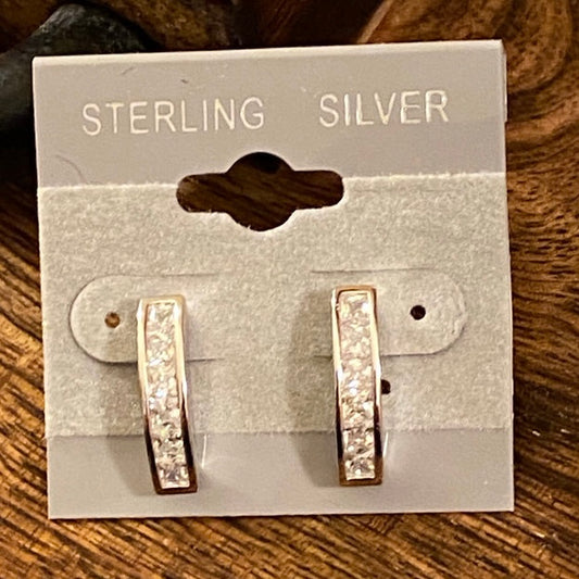 Sterling Silver CZ Bar Studded Earrings