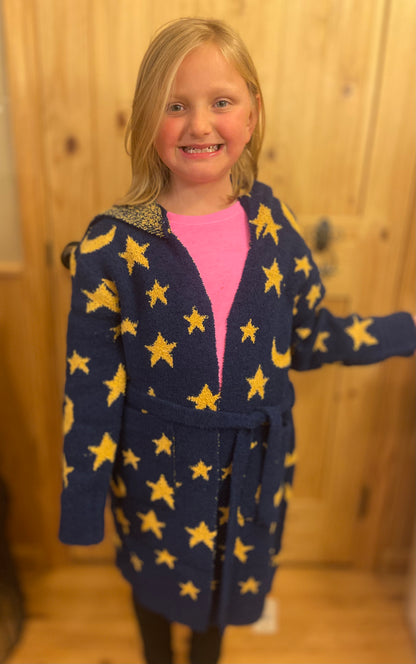ComfyLuxe Kids Robe With Hood Moon And Stars