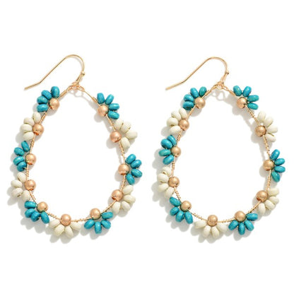 Teardrop Earrings Featuring Half Flower Beaded Accent