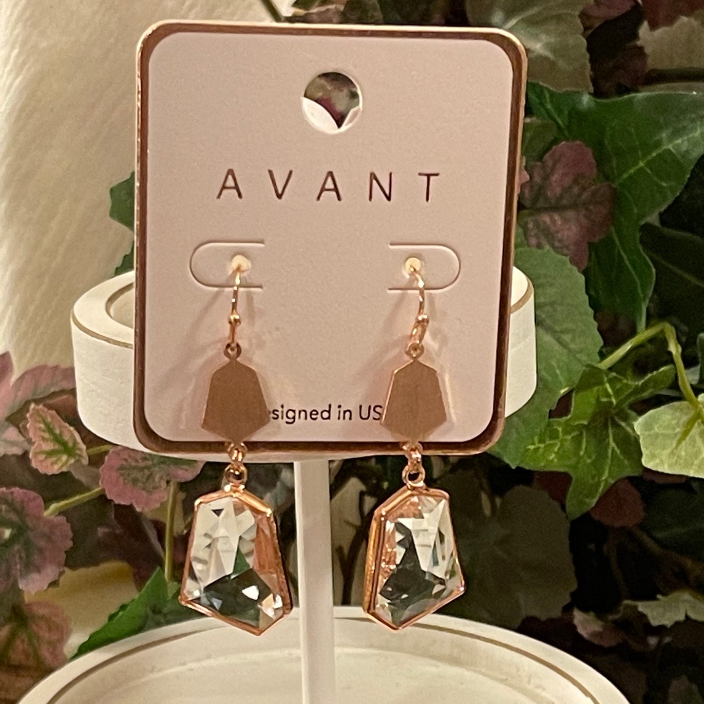 Rose Gold with Clear Stone Dangle Earrings