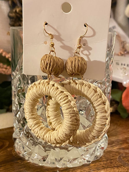 Double Circle Rattan Round Dangle Earrings