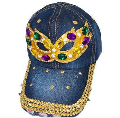 Mardi Gras Denim Crystal Ball Hat