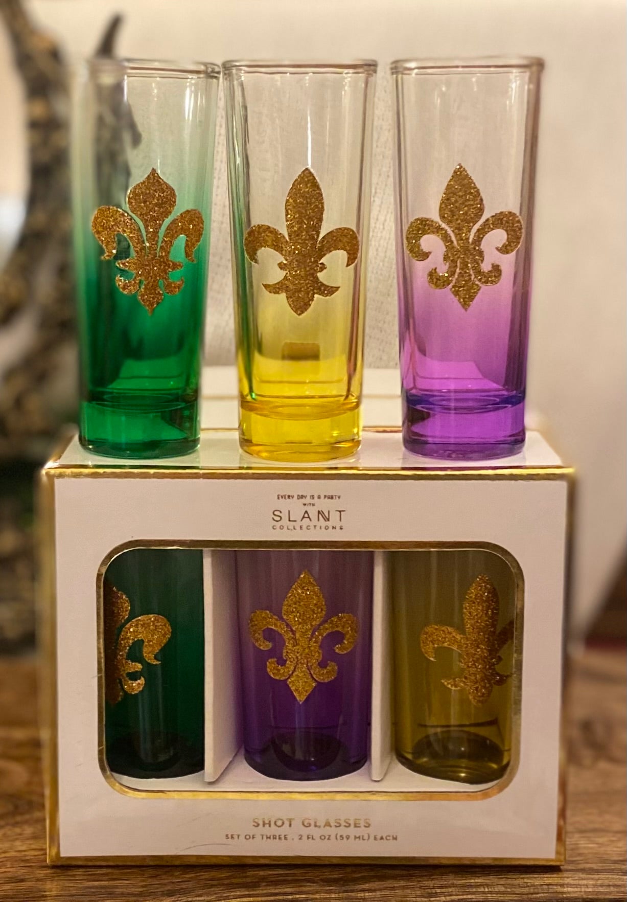 Mardi Gras Set Of Three Shot Glasses (glass)