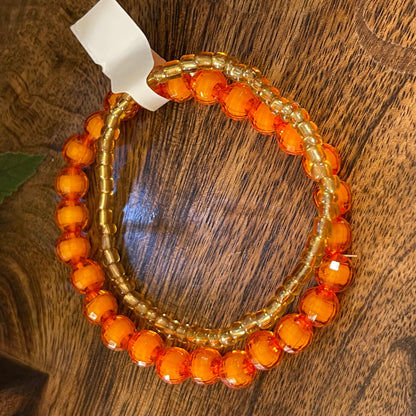 Bracelets - Orange Beaded Stretch Bracelets