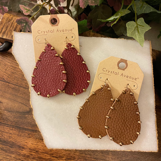 Leather Earrings Beaded Gold Embellishments