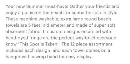 Round Beach Blanket Towels 60” (5 foot diameter) • HELLO SUNSHINE ☀️