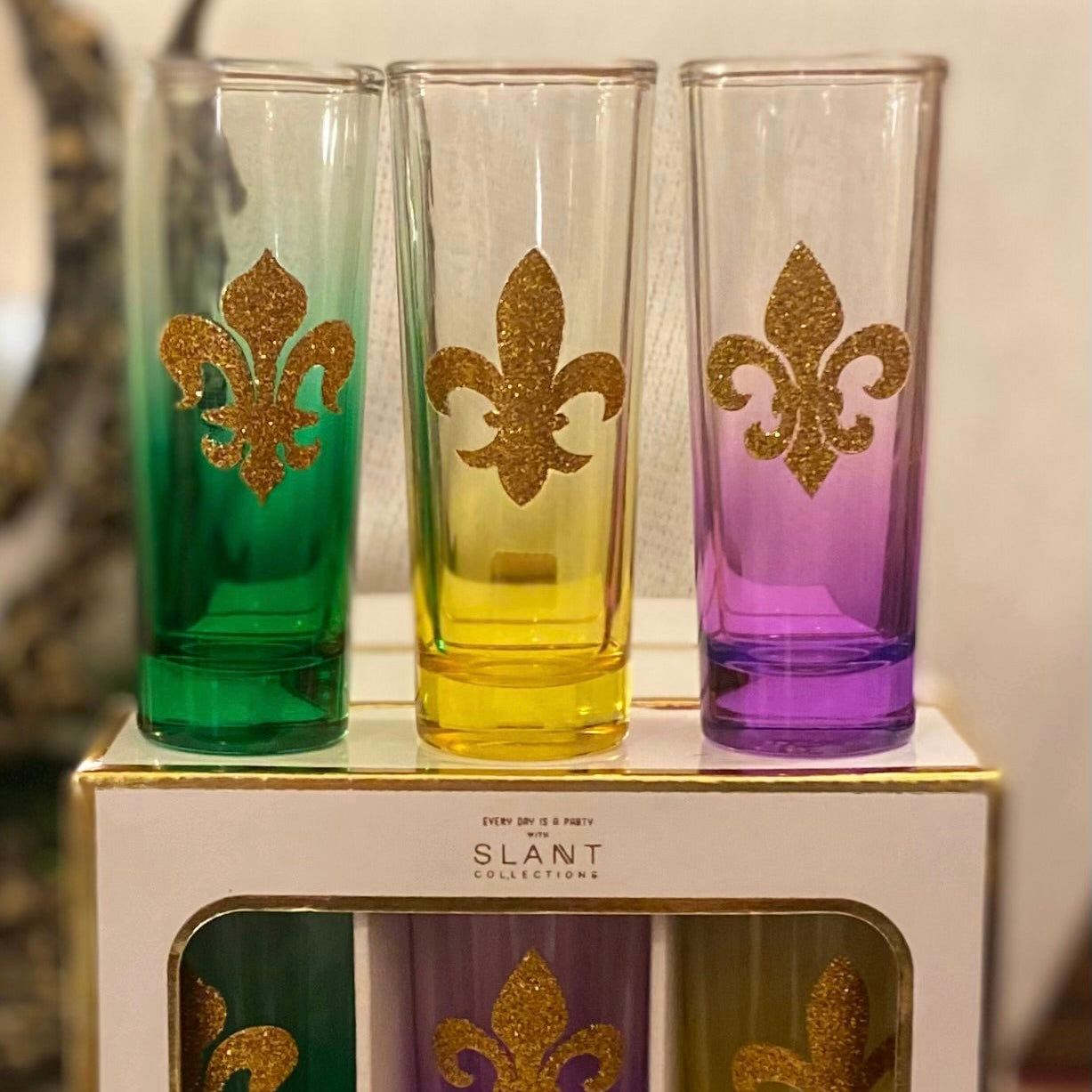 Mardi Gras Set Of Three Shot Glasses (glass)