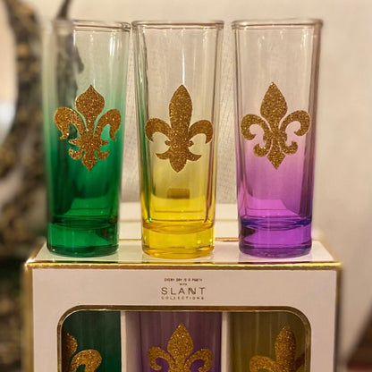 Mardi Gras Shot Glasses (glass) Set Of Three