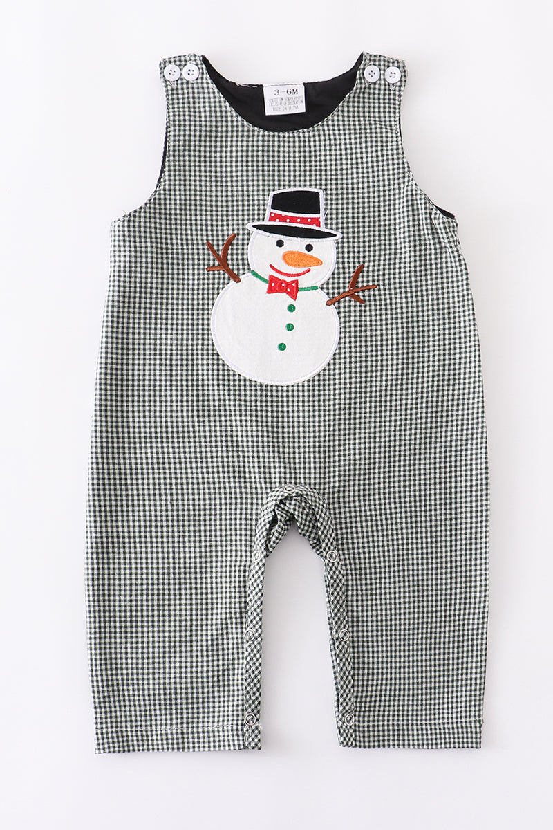 Infant Grey Plaid Snowman Appliqué Jon Jon