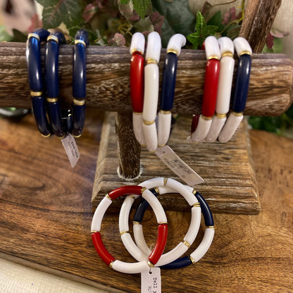 USA Acrylic Tube Bead Stretch Bracelet Set