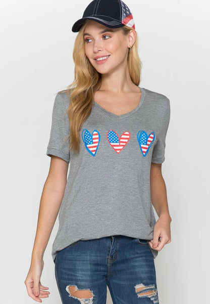 USA V-Neck American Flag Print Ladies Top