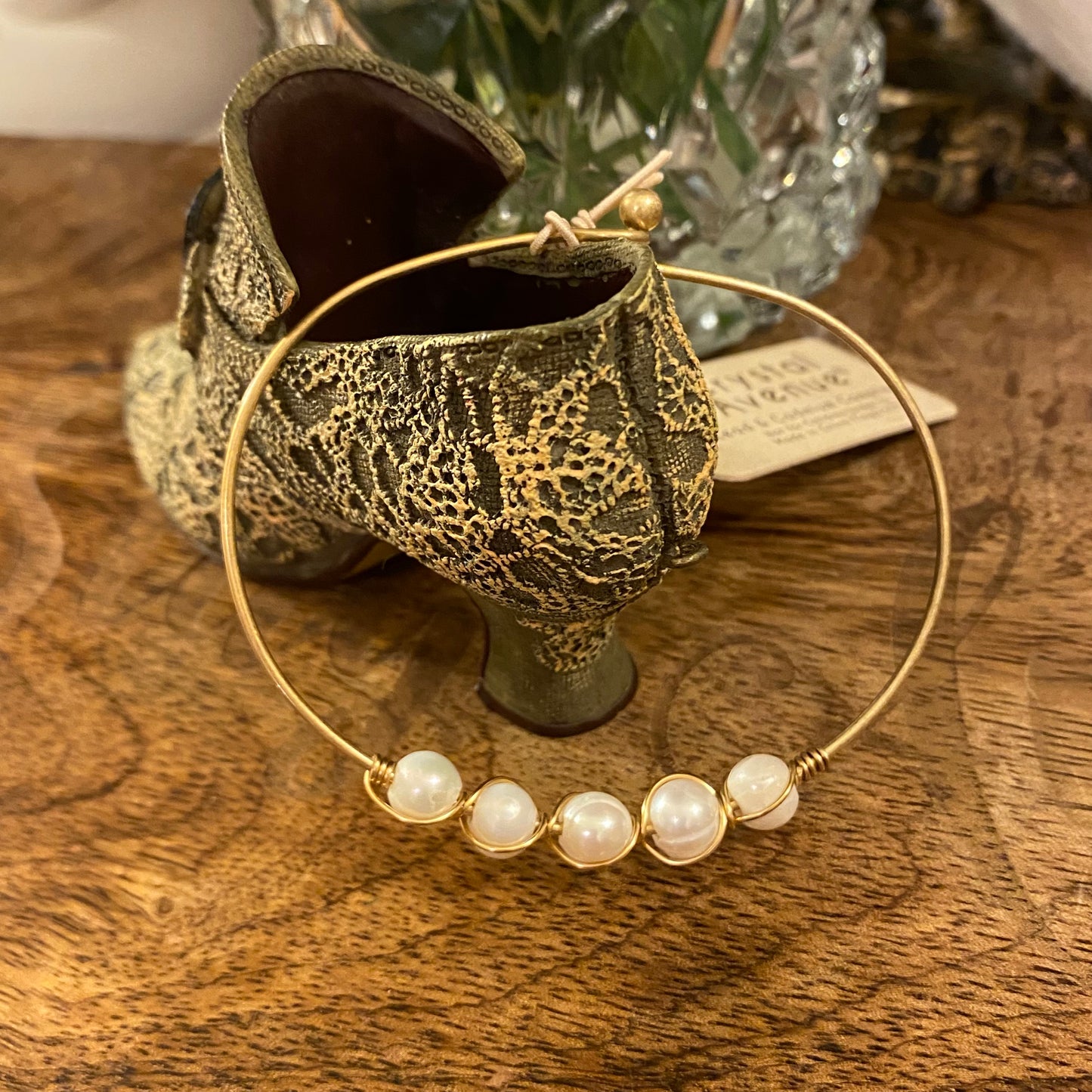 Bracelets - Ivory Pearl Wire Bangle Bracelet